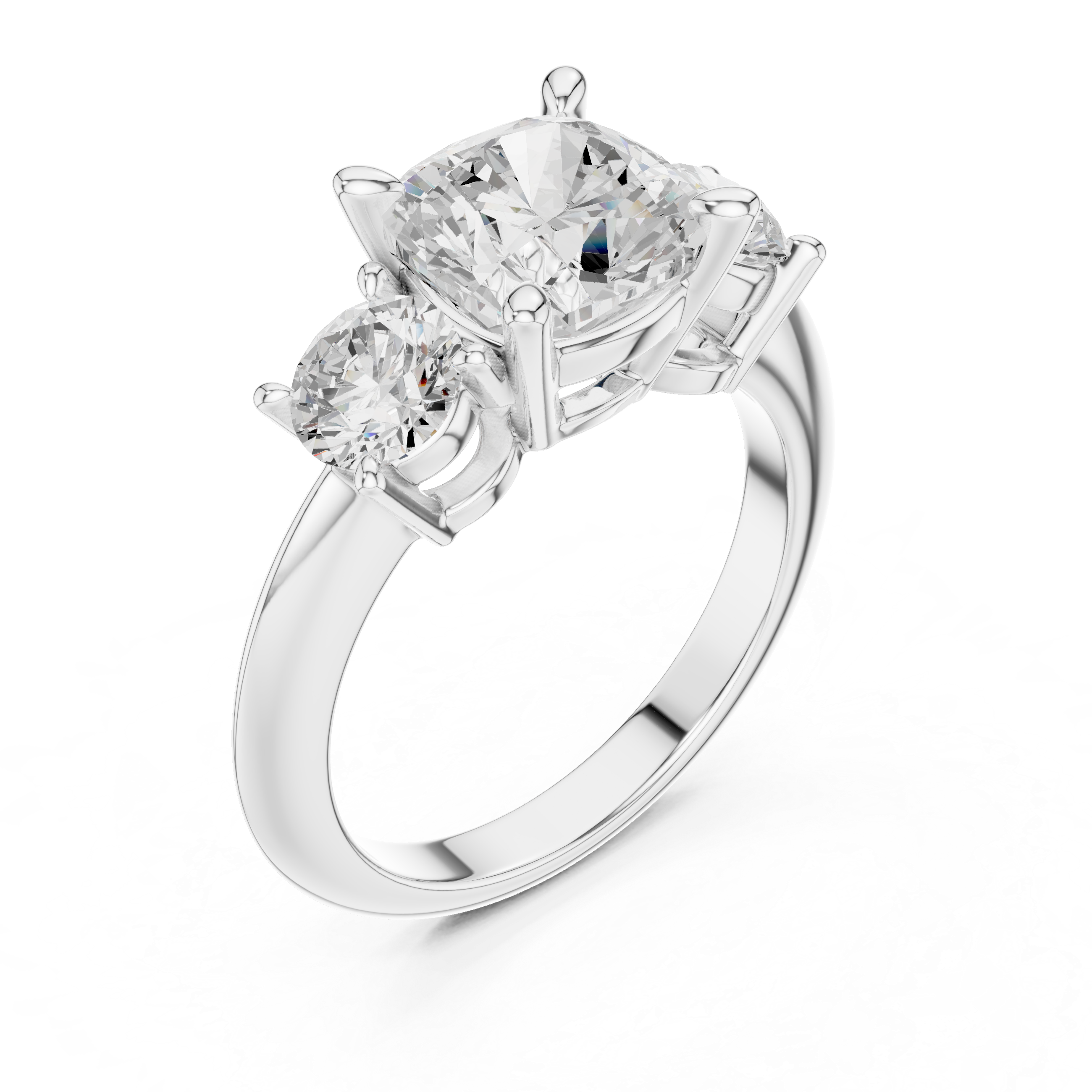 3.4 Carat Cushion Cut Three Stone Moissanite Ring