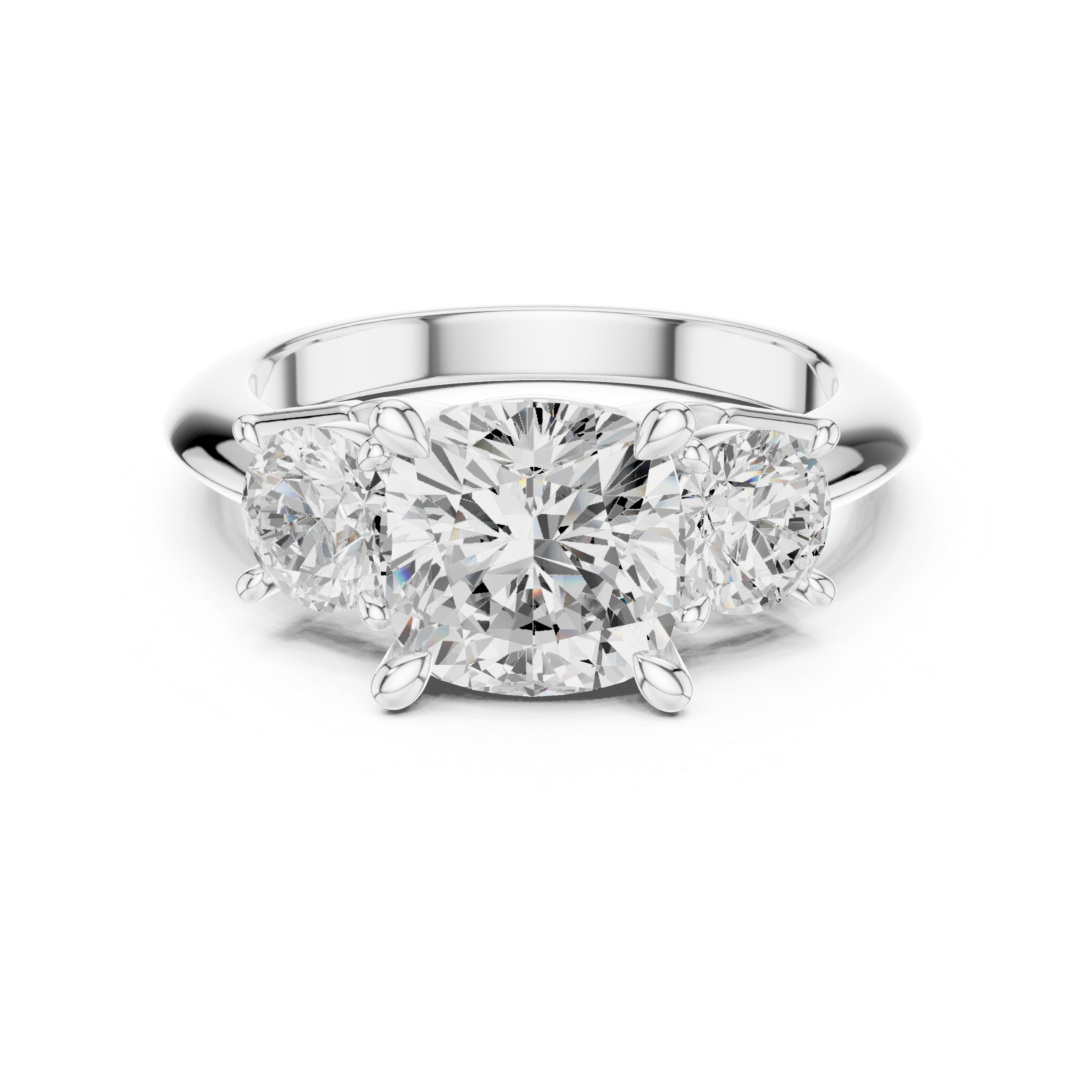 3.4 Carat Cushion Cut Three Stone Moissanite Ring