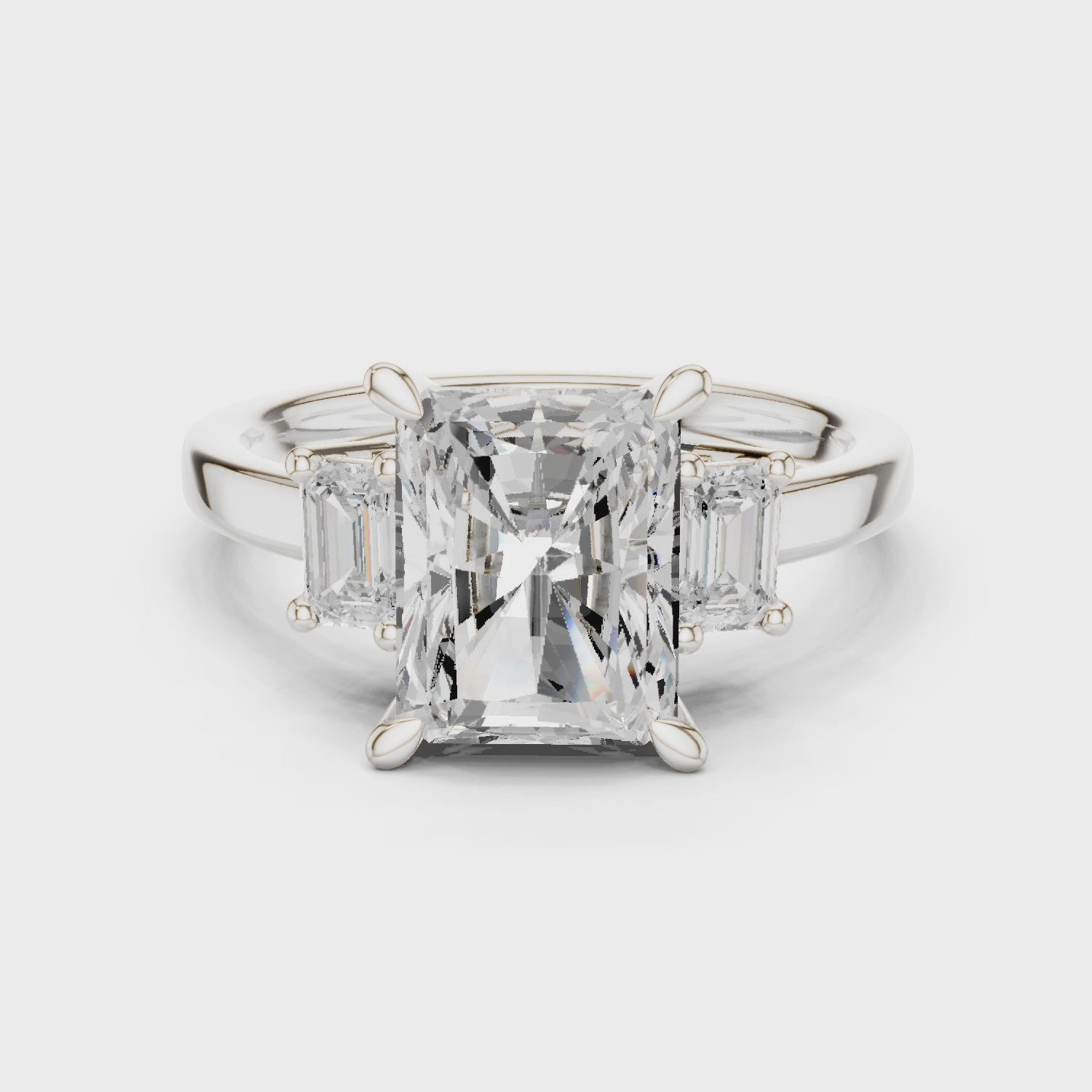 2.7 Carat Three Stone Emerald Cut Moissanite Ring