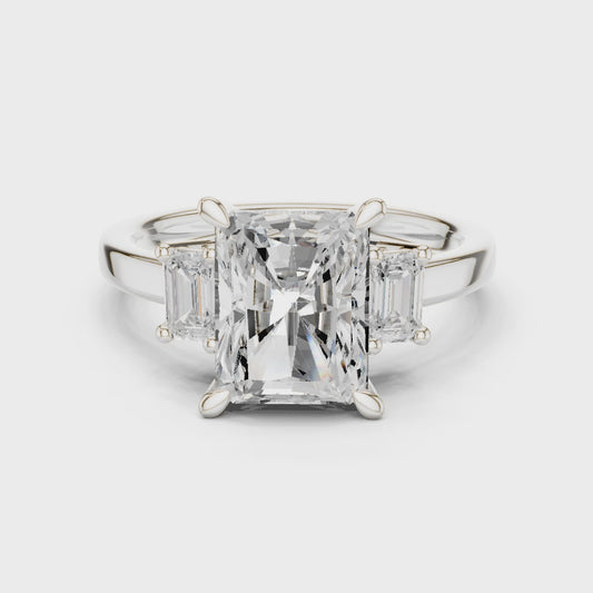 2.7 Carat Three Stone Emerald Cut Moissanite Ring