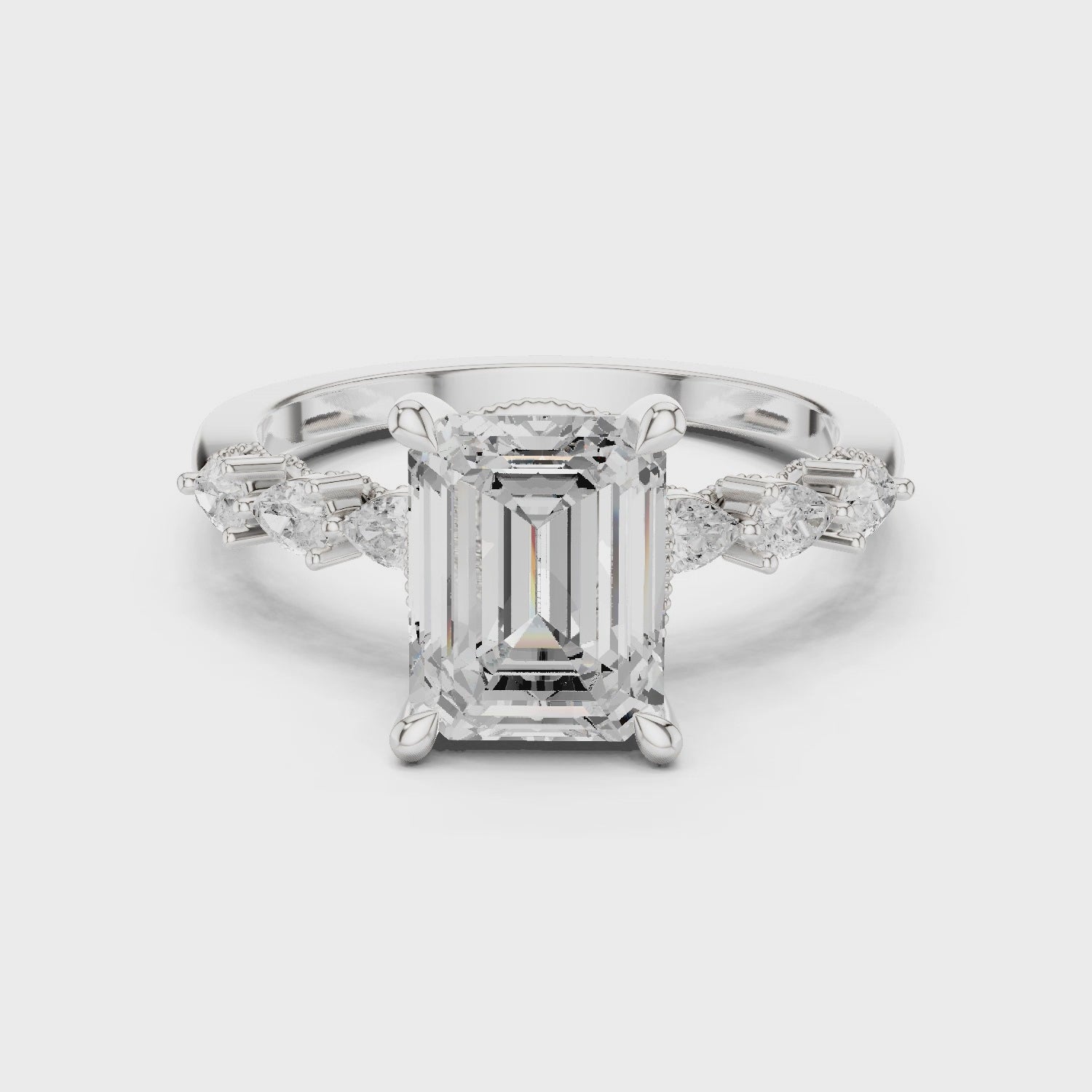 2.4 Carat Exquisite Emerald Cut Moissanite Ring