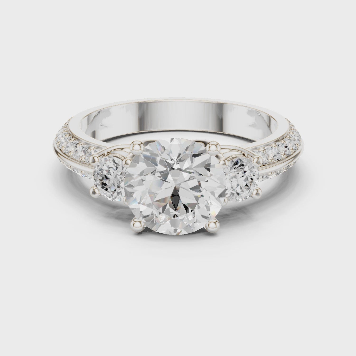 2.6 Carat Three Stone Round Cut Moissanite Ring