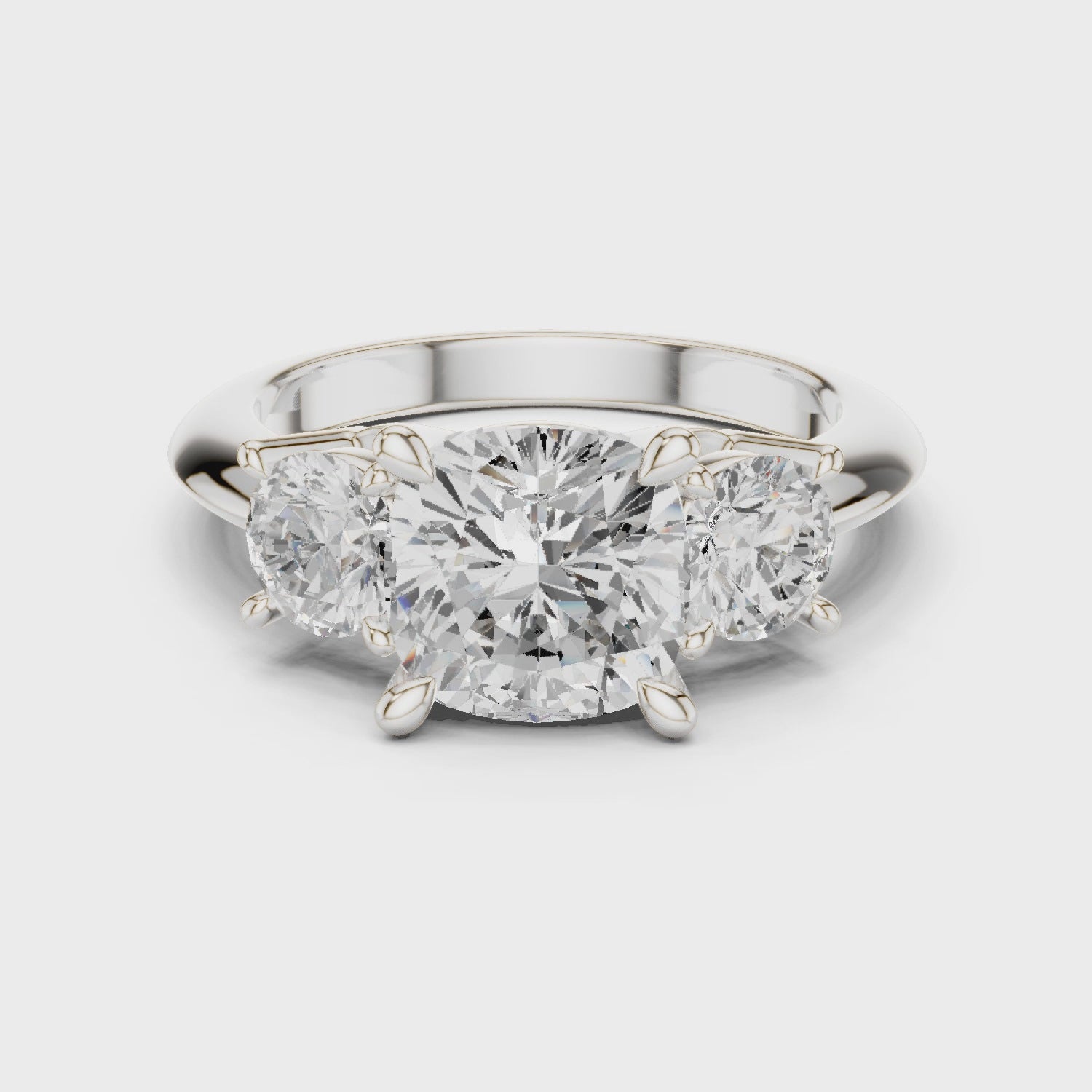 3.4 Carat Cushion Cut Three Stone Moissanite Ring