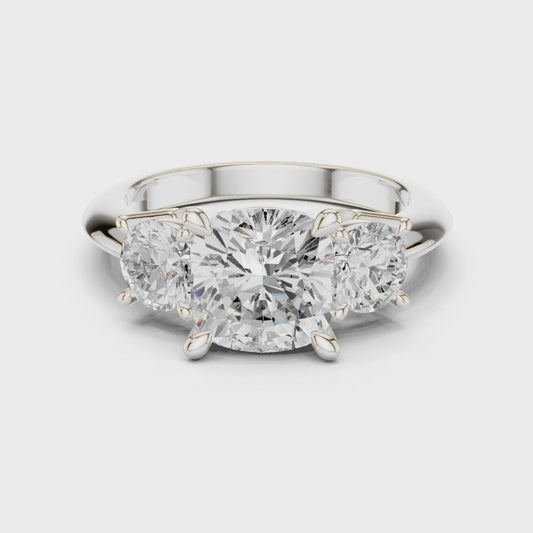 3.4 Carat Cushion Cut Three Stone Moissanite Ring