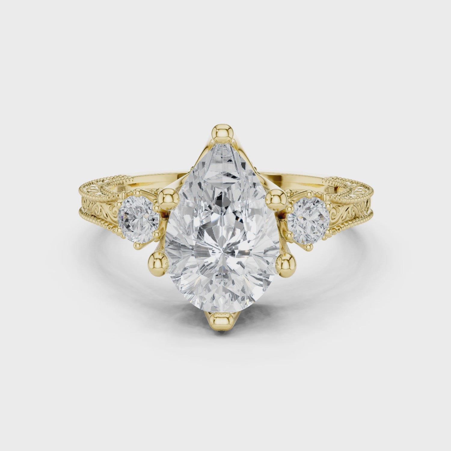 2.7 Carat Vintage Inspired Pear Cut Moissanite Ring