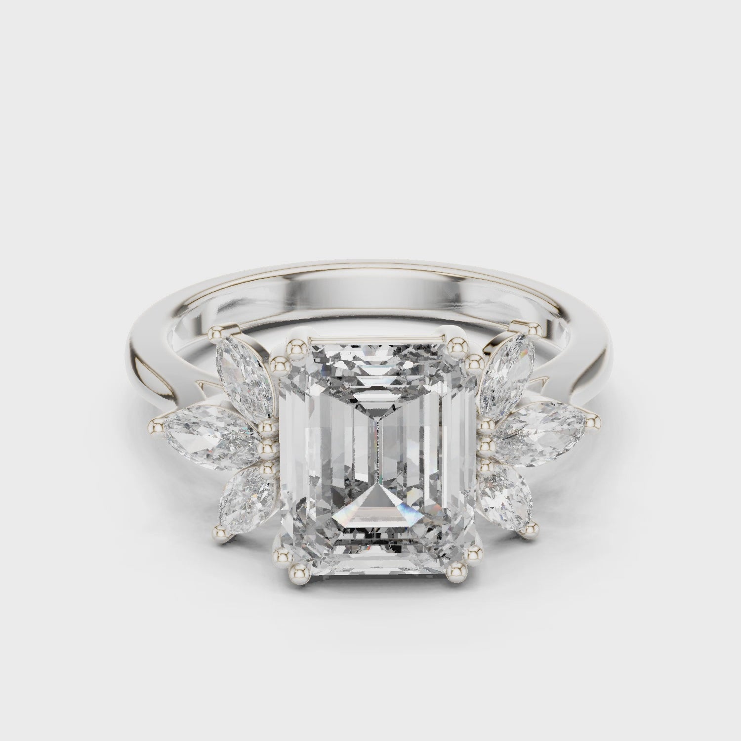 1.5 Carat Fancy Emerald Cut Moissanite Ring