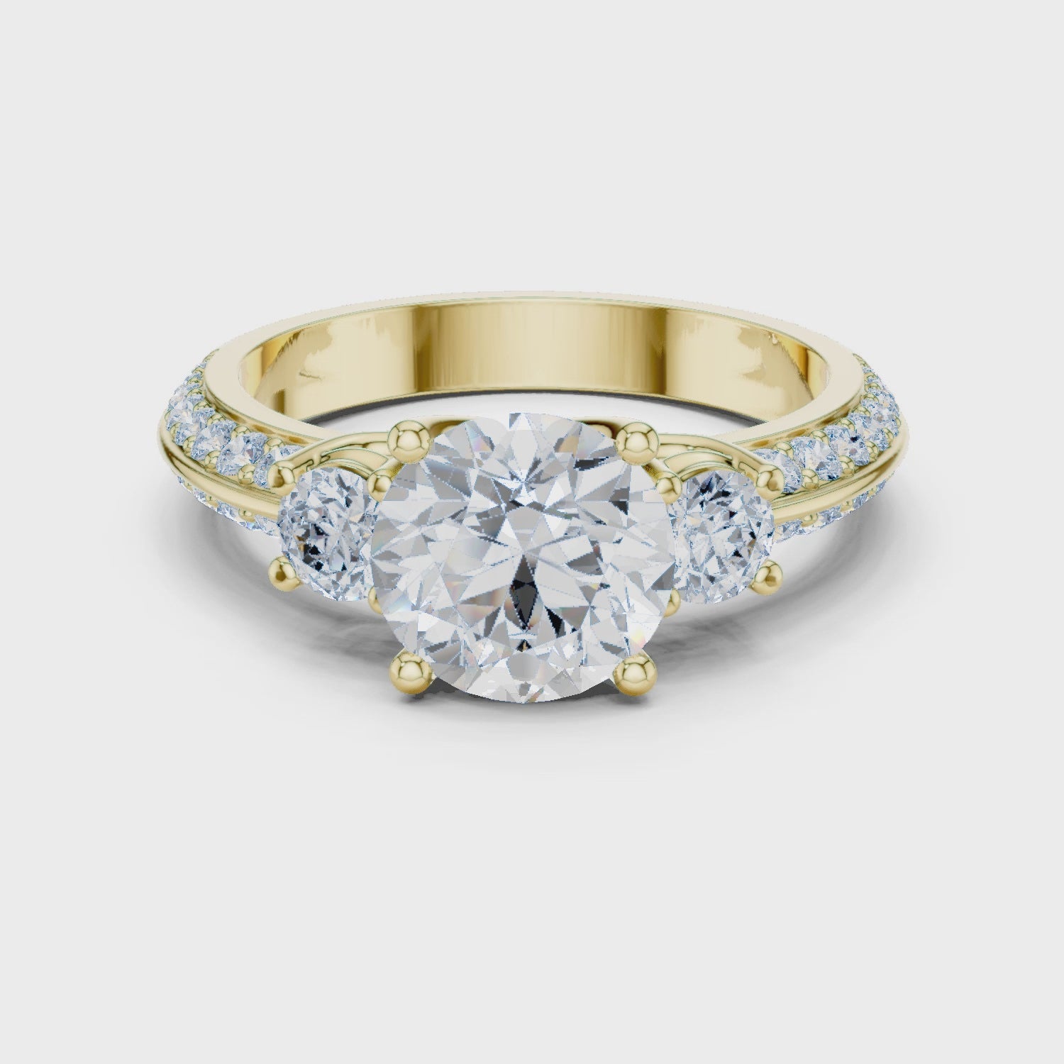 2.6 Carat Three Stone Round Cut Moissanite Ring