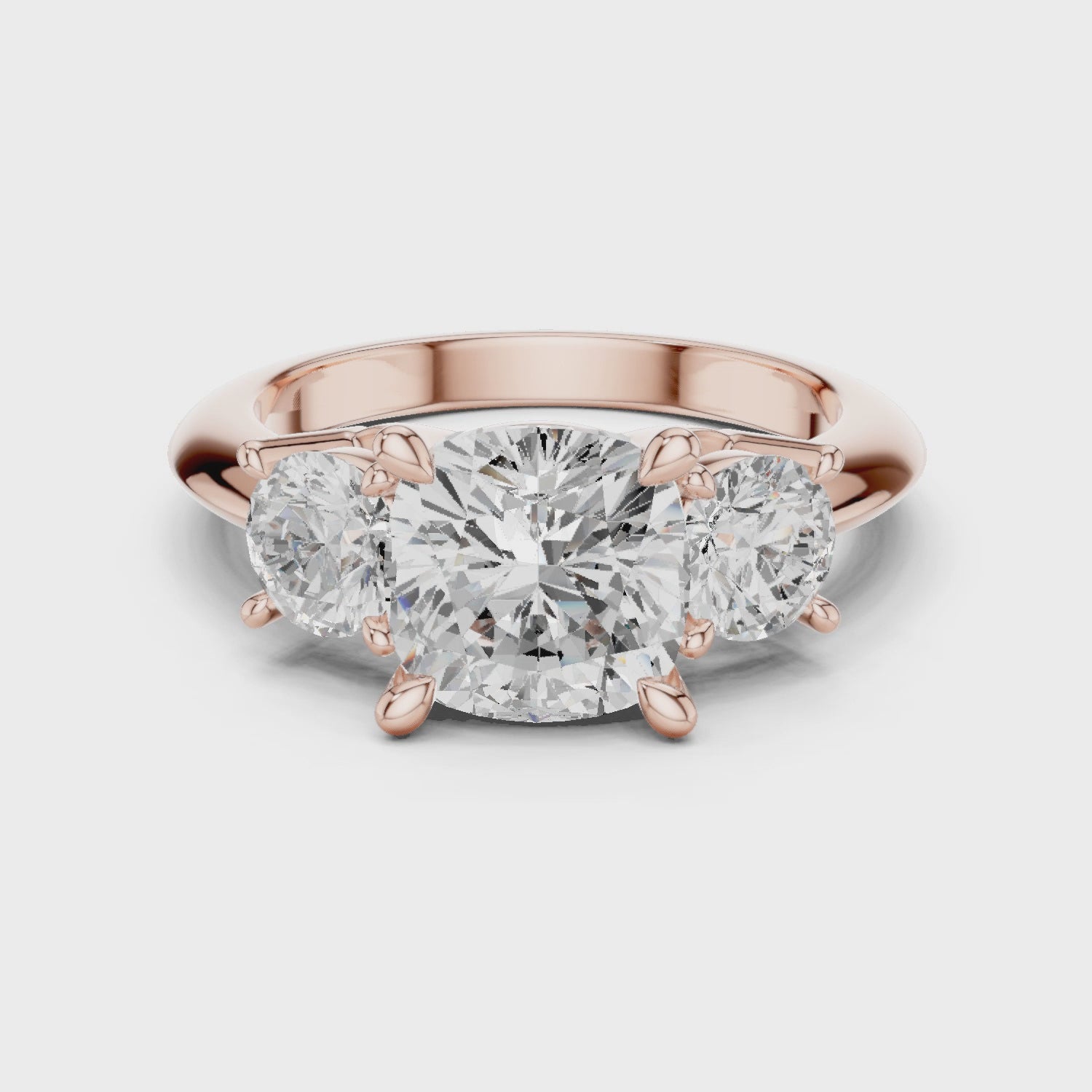 3.4 Carat Cushion Cut Three Stone Moissanite Ring
