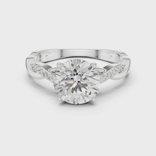 2.2 Carat Round Cut Designer Twisty Band Moissanite Ring