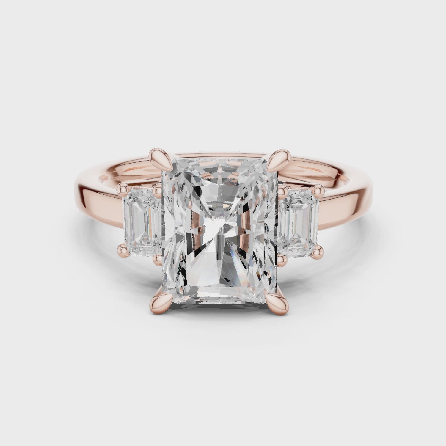 2.7 Carat Three Stone Emerald Cut Moissanite Ring