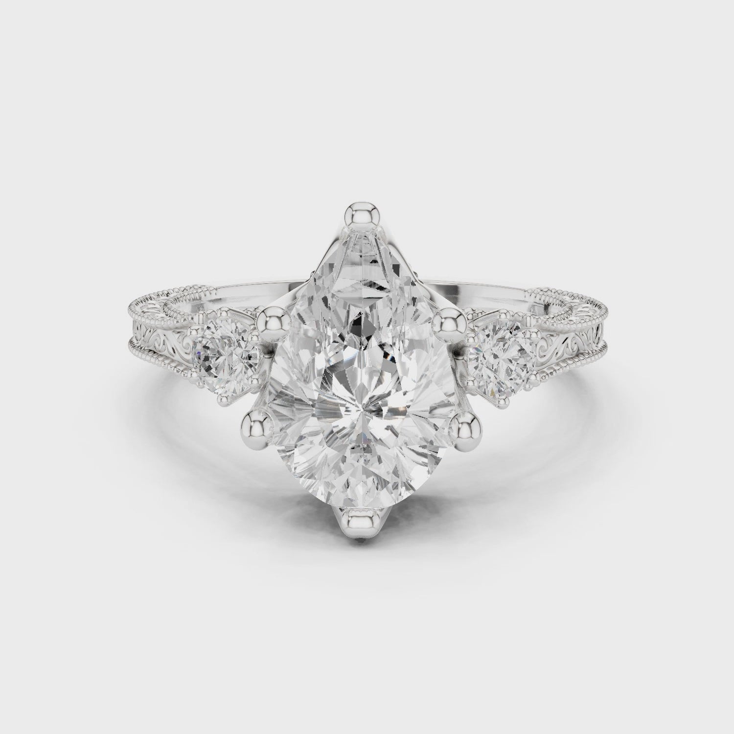 2.7 Carat Vintage Inspired Pear Cut Moissanite Ring