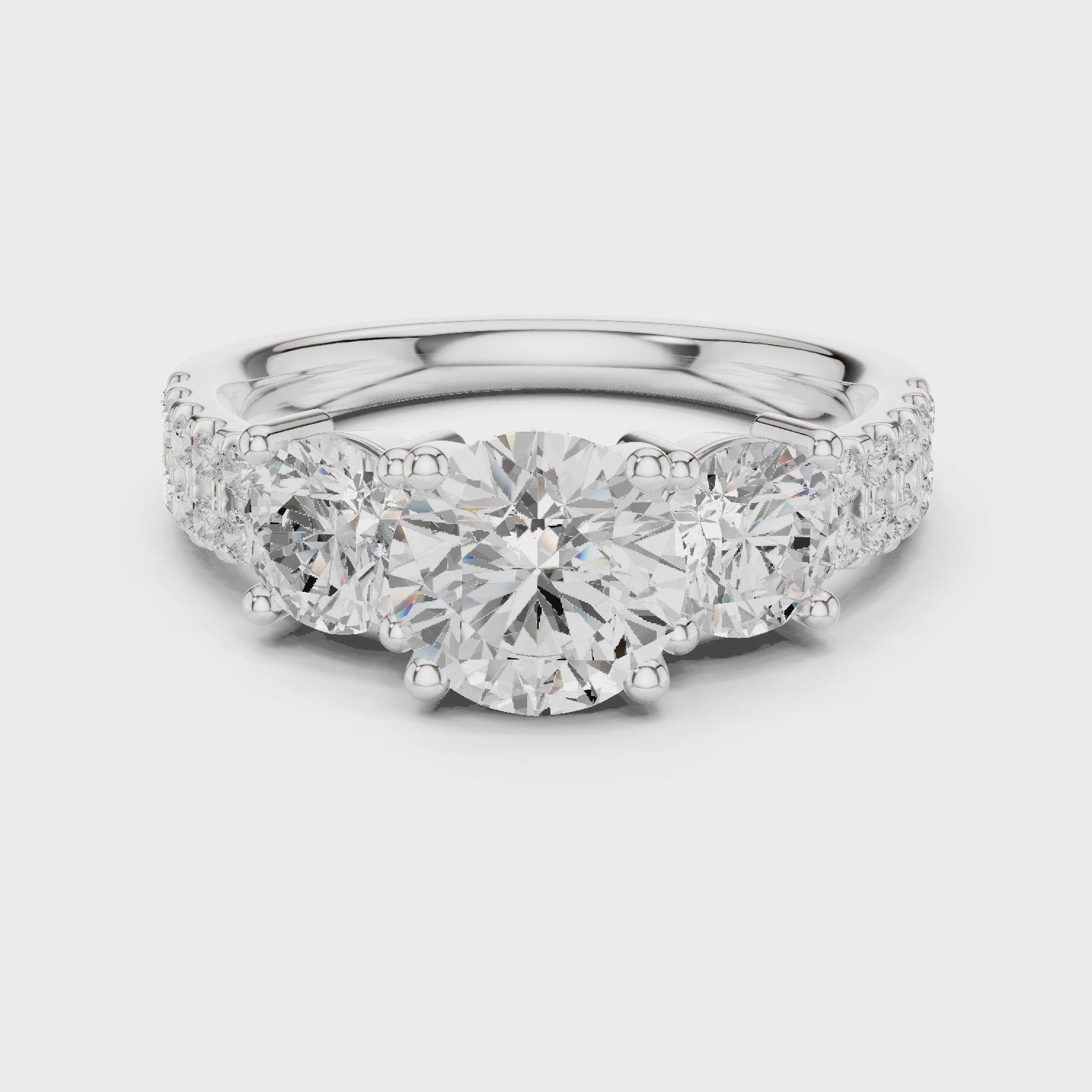 2.4 Carat Three Stone Round Cut Moissanite Ring