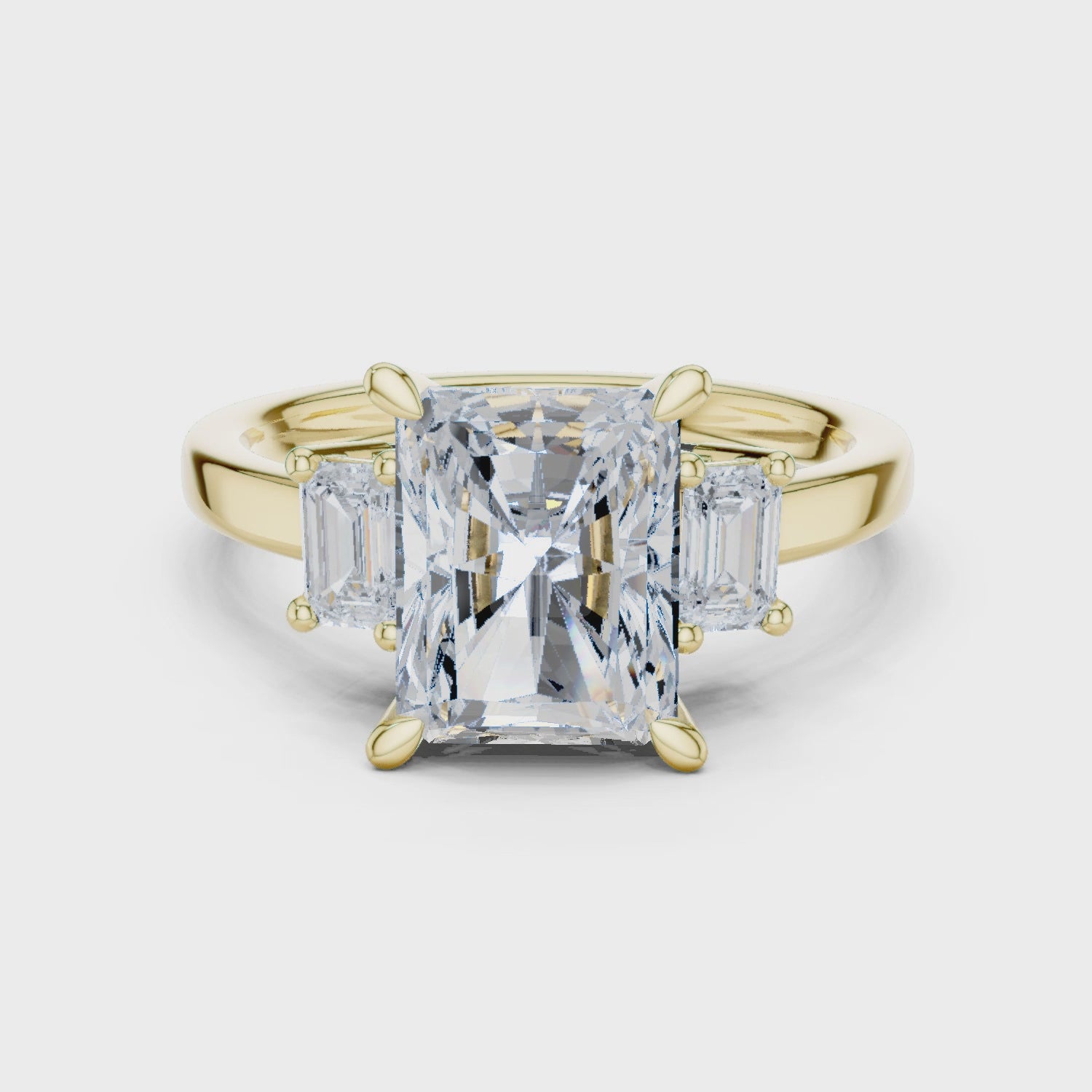 2.7 Carat Three Stone Emerald Cut Moissanite Ring