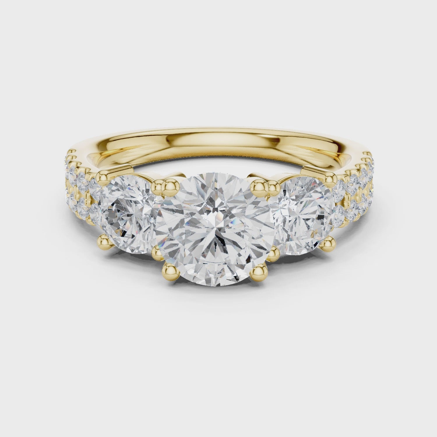 2.4 Carat Three Stone Round Cut Moissanite Ring